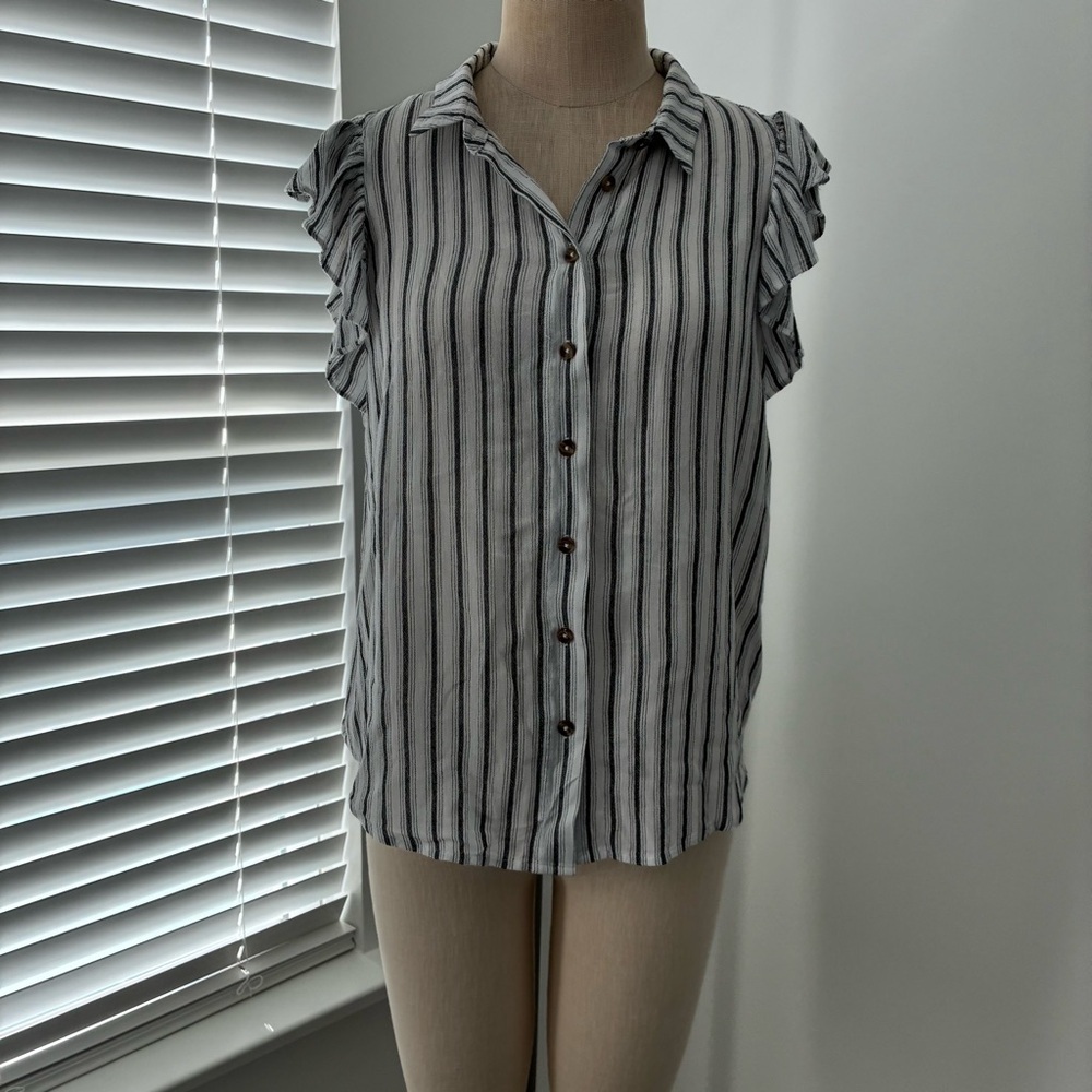 Anthropologie Maeve Striped Sleeveless Ruffle Blouse